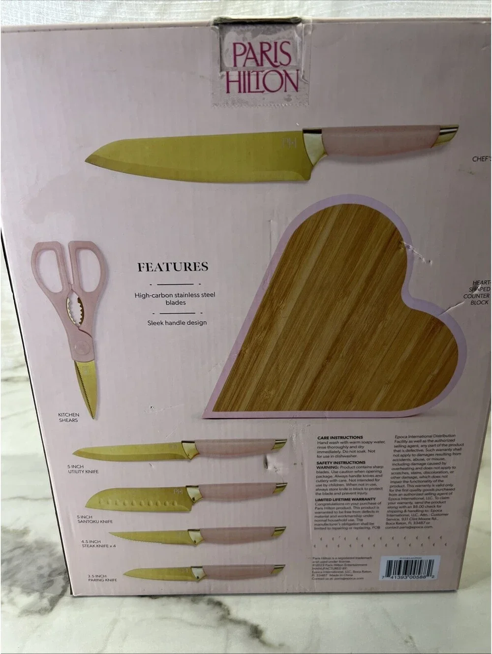 Paris Hilton 10-Piece Heart-Shaped Stainless Steel Knife Block Set, Pink